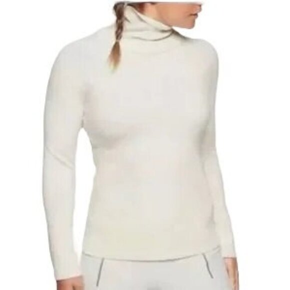 Athleta Mesa Hybrid Merino Wool Blend Turtleneck Sweater Cream Women's Size M - Picture 1 of 11